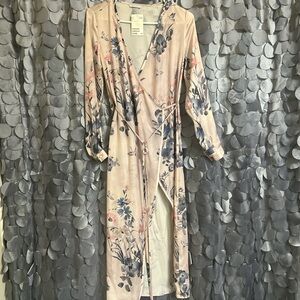 H&M Soft Gray and Pink Floral Dress
